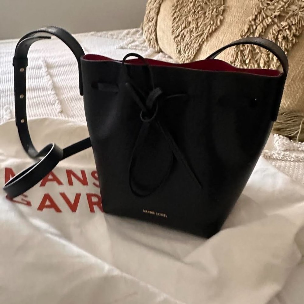 MANSUR GAVRIEL MINI BUCKET BAG – BLACK/RED – BRAND NEW